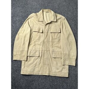 Mens Leather Jacket Byblos Beige Field Coat Made in Italy, Size 50 L